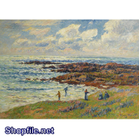 TSD3617 - Tranh sơn dầu trẻ em vui đùa cùng sóng biển